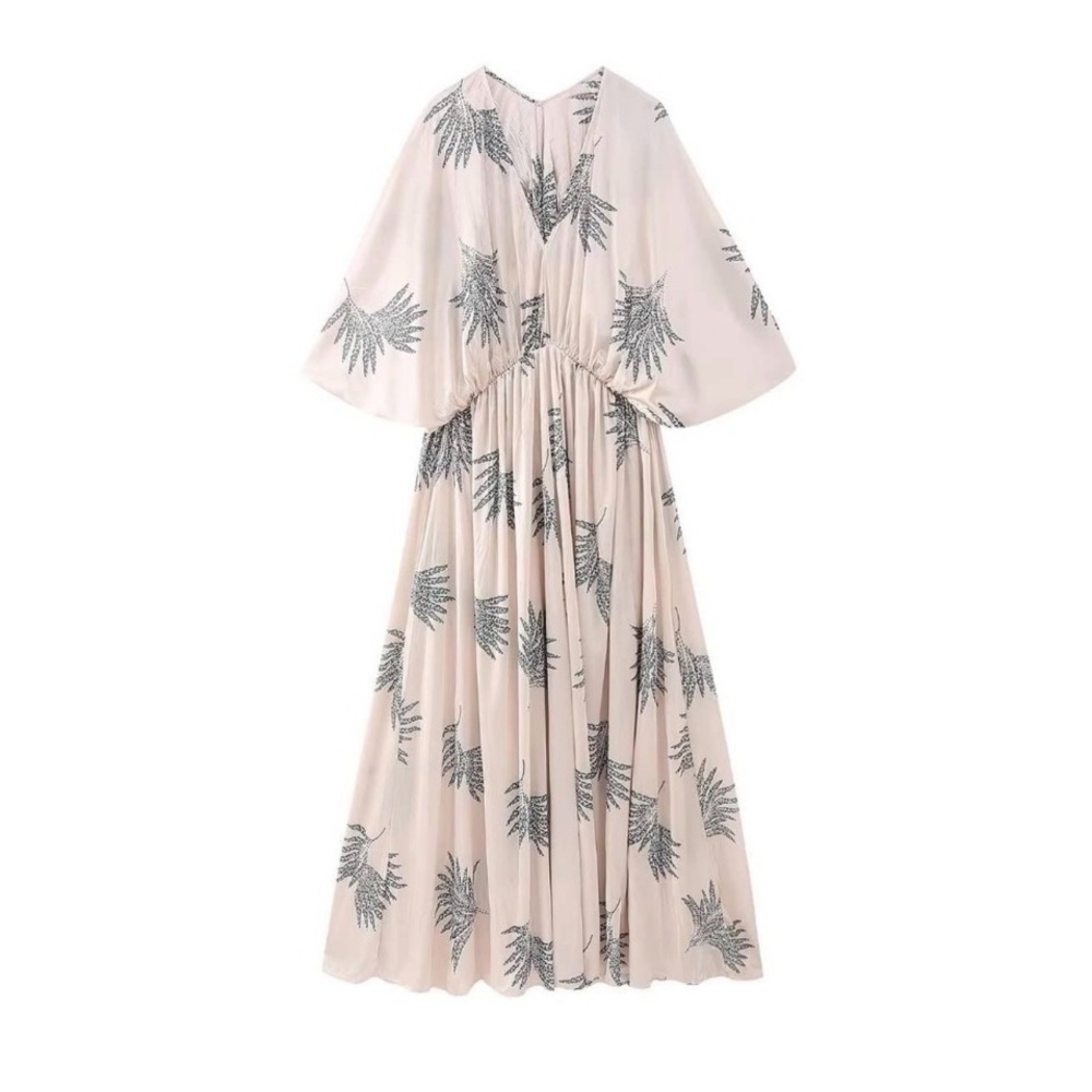 Zara Blush Maxi Dress with Black Leaf Motif
